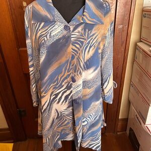 Stylish Blue and Tan Women's Blouse